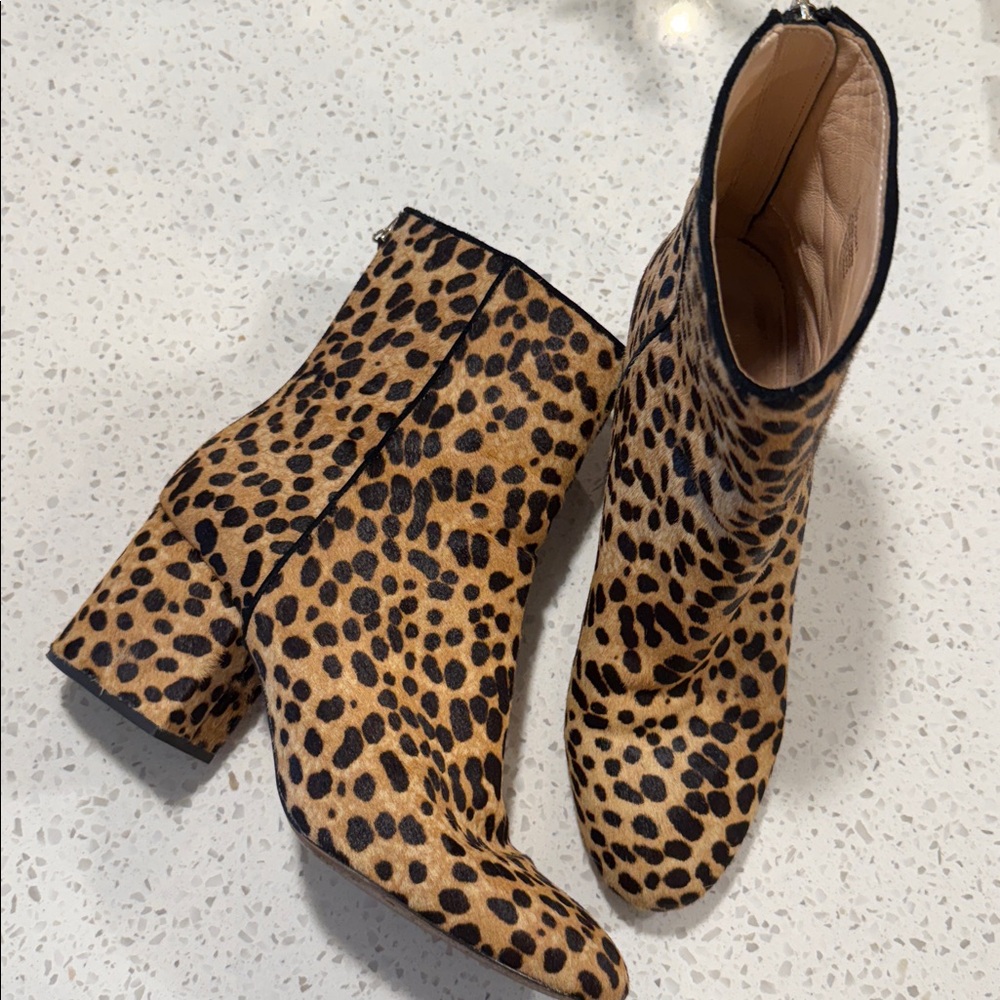 J. Crew Sadie Leopard Print Calf Hair Almond Toe Boots SZ 8.5 - Picture 2 of 7